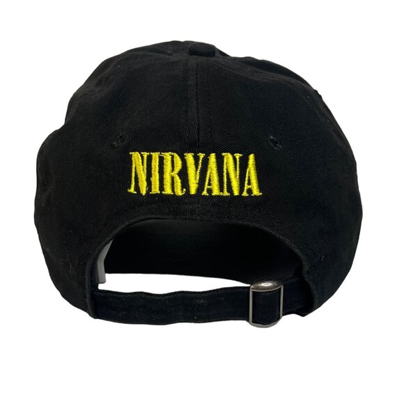 Nirvana Baseball Cap Hat Black Yellow Embroidery Happy Face - Picture 7 of 10